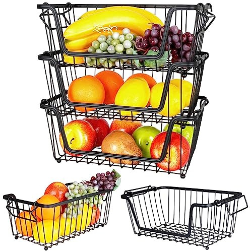 Vilde Obstkorb Obst-Etagere Loft-Korb aus Metall für Obst und Gemüse Aufbewahrungskorb schwarz, 3er-Set 32x20x13,5 cm