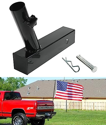 ESEWALAS Hitch Flag Pole Holder,Universal Flagpole Truck Flag Pole Mount with Anti-Wobble Screw & Hitch Pin,Angled Flag Pole Holder for 2 inch Hitch Receivers,Flagpole Hitch Mount