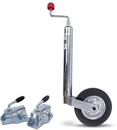 Ruota di Sostegno ENVA incl. Morsetto 2X con Pneumatici in Gomma Piena Ø 48 mm Carico del timone 150 kg per rimorchi e Caravan