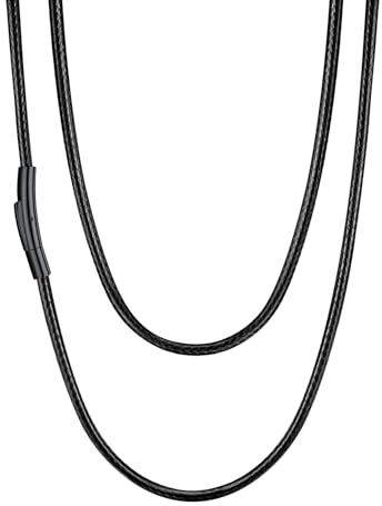U7 Lederband für Ketten Herren Damen 2mm/3mm Schwarz/Braun mit Edelstahl Verschluss 41cm/46cm/51cm/55cm/61cm/66cm/71cm/76cm