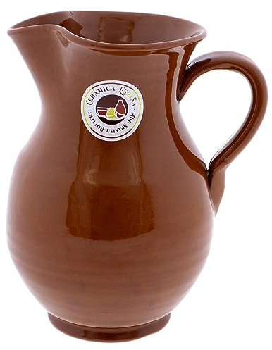 CERÁMICA ESPAÑA | Jarra Rústica de Barro Rojo Para Cerveza, Leche, Zumo y Agua - Modelo M06 | 100% Hecho a Mano | 1 Litro
