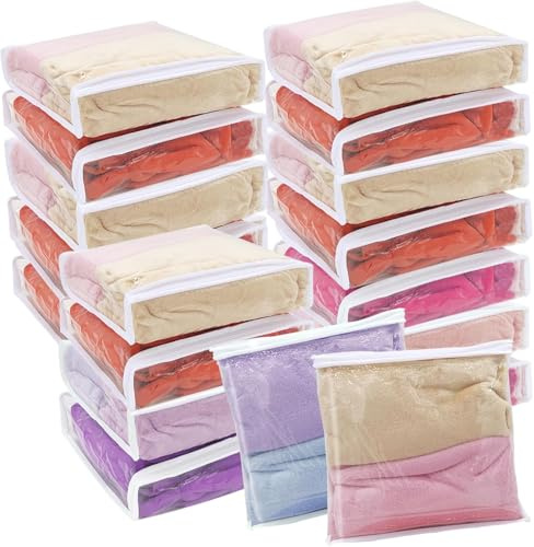 Sibosen Lot de 20 sacs de rangement en vinyle transparent avec fermeture éclair pour vêtements, pulls, sacs de rangement anti-mites (26 x 26 x 6 cm)