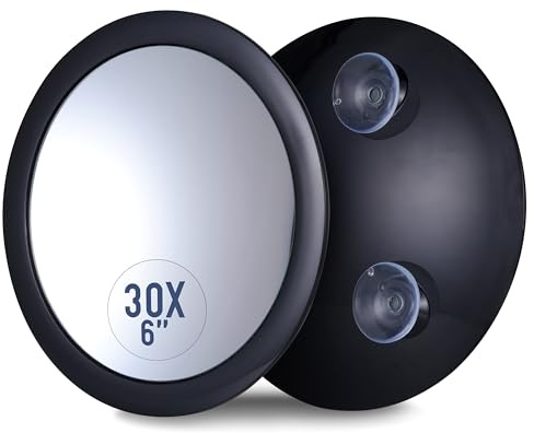 Mirrorvana Miroir grossissant 30x avec Ventouse, Petit Miroir Mural pour Salle de Bain, Maquillage et Soins de précision, 15 cm (Noir)