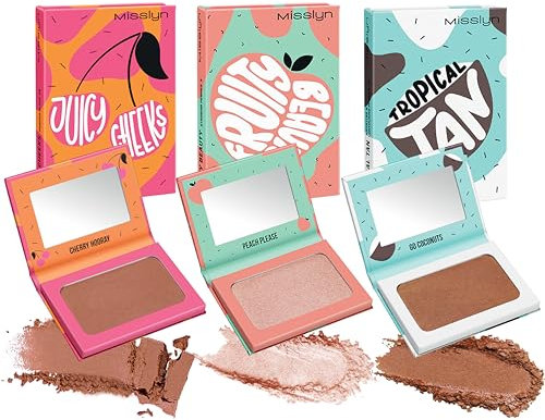 Misslyn Set 3 Palette Trucco da Donna 3 Palette con Specchietto Fard Blush Cipria Voluminizzante Idratante
