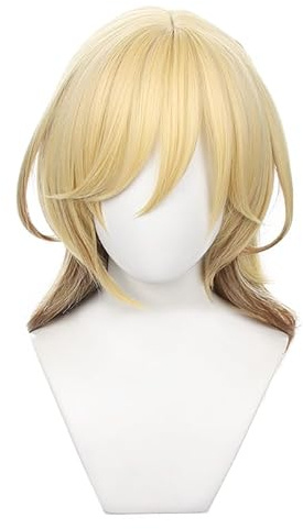 Sumeru Kaveh Cosplay-Perücke Hellblondes schulterlanges Haar mit Pony Synthetikhaar, sehr weich und geschmeidig, leicht kämmbar, geeignet für Comic-Con Game Character Cosplay