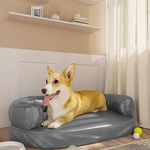 CIADAZ Hundebett Ergonomisch Schaumstoff Grau 75x53 cm Kunstleder, Hundesofa, Hunde Bett, Hundekissen, Dog Bed, Kuschelbett Katzen, Hunde Couch, Hunde Sofabett, 171317