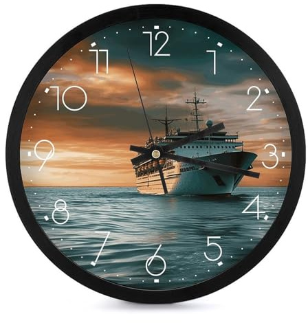 NHYDSPQ Orologio da parete rotondo alla moda, orologio da parete stampato con nave da crociera, orologio da parete moderno per soggiorno, camera da letto, cucina, ufficio, decorazione