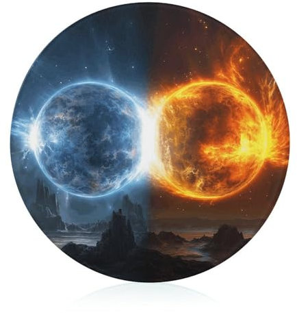 Schneideblock, Feuer- und Wasserplaneten, Glasschneidebretter, runde Schneidematte, tragbare Schneidematten für Küchenzubehör, leicht zu reinigen