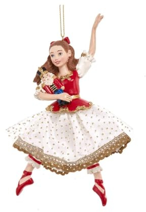 The Bridge Collection 16,5 cm Harz Clara im roten Kleid mit Nussknacker Puppe Ornament - Nussknacker Ballett Weihnachtsbaum Dekoration Tanzurlaub Ornament