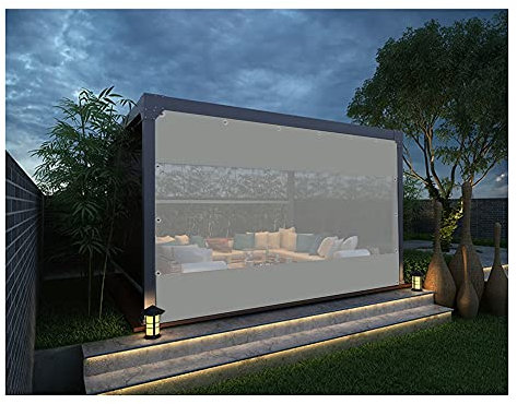 Telo impermeabile per patio esterno, tenda per gazebo, pergola trasparente, antivento, termica, pannelli laterali in tessuto antistrappo, copertura con occhielli, grigio trasparente, 3 x 4 m