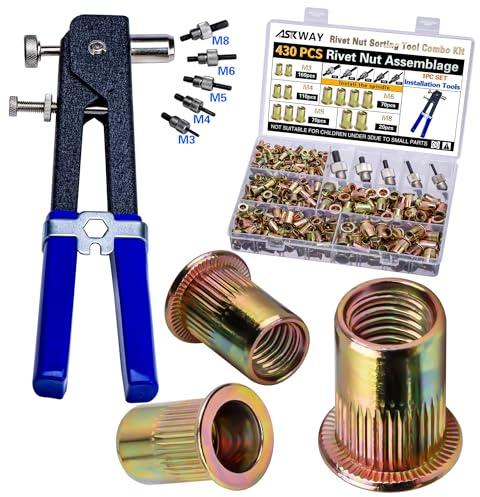 ASKWAY Kit d'outils d'écrous de rivet de pression, 430 pièces métriques (M8/M6/M5/M4/M3), convient pour les meubles, la décoration, l'automobile, la marine et les applications industrielles