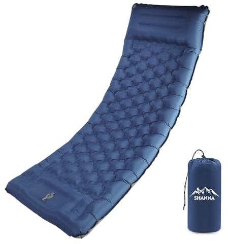 SHANNA Matelas De Camping Autogonflant : Extra Épais 12 Cm Ultraléger Matelas De Couchage Gonflable Imperméable avec Pompe Intégrée pour Voyage en Plein Air (Bleu Marine)