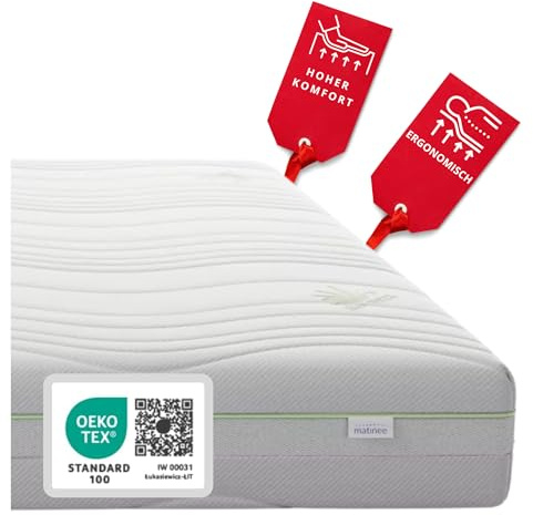 matinee - Hybrid-Matratze 100 x 200 cm - Hybrid-Taschen-Federkernmatratze Visco Schaumstoff-Matratze mit Latexschaum und Kokosmatte - Aloe Vera-Bezug - H2/H3 - Murky