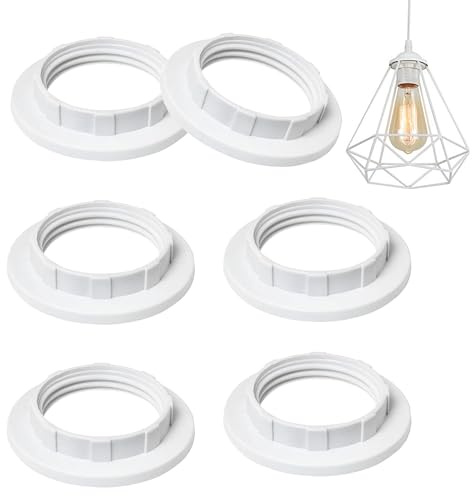 6Pcs E14 Plastic Lampshade Adapter Ring With White Light Shade and Table Lamp Fittings - Twist Lock Holder