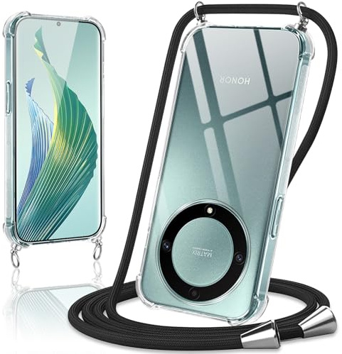 Coiwxmoi Coque avec Cordon pour Honor Magic 5 Lite 5G 6,67, Collier Réglable Téléphone Étui Portable Lanyard Case Transparent Ultra Souple Silicone TPU Housse Antichoc Protection Cover, Noir