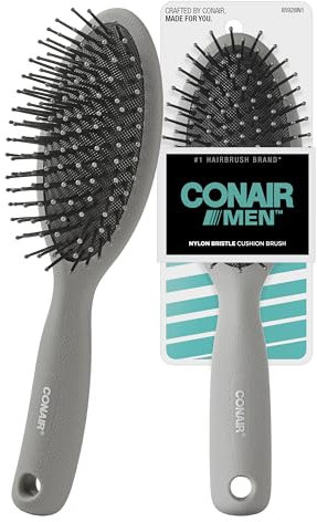 Conair Spazzola per capelli da uomo, spazzola per capelli da uomo, per tutti i giorni, con setole in nylon, spazzola per tutti i tipi di capelli, grigio ardesia