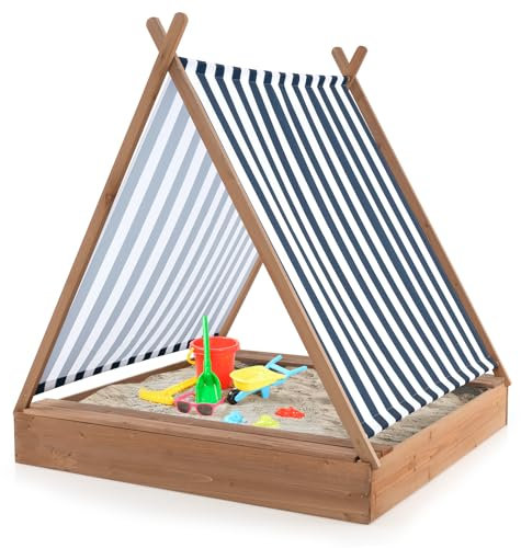 SOARS Bac à Sable Enfant Extérieur en Bois de Sapin, Bac à Sable avec Couvercle Amovible 120 X 120 CM, 2 Bancs, Charge 100 KG Chaque Banc, Jeux Extérieur Enfant 1 an+, pour Jardin, Balcon, Plage