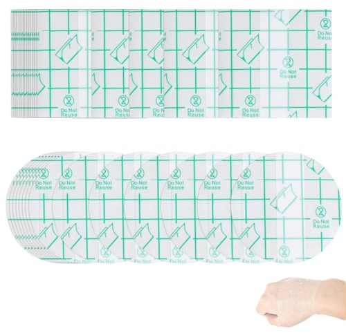 Duschpflaster Wasserfest Pflaster Groß Rolle, 50 Stück wasserdichte,Transparente Klebebinden,elastische Pflaster, schützende Folienverbände für Tattoo-Abdeckung, Duschen & Schwimmen (4 x 4 Zoll)