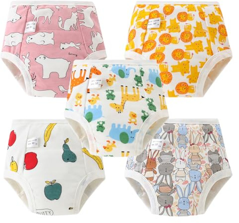 Aolso Calzones de Entrenamiento para Bebé, 5pcs Bragas de Aprendizaje, Pañal de Aprendizaje Calzoncillos Aprendizaje, Calzones de Entrenamiento Reutilizables para Bebés, 100
