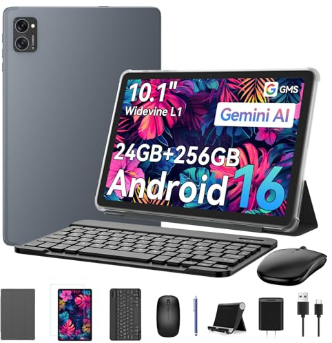 KINGRID Tablette avec Clavier Android 16-24Go RAM + 256Go ROM(2To TF), GMS Tablette Tactile, 5G Wi-FI, Gemini AI, 5000mAh, 8 MP+5 MP, GPS, Tablette 10 Pouces