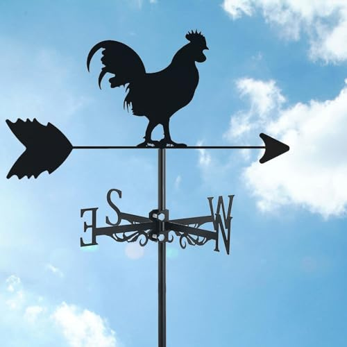 Girouette décorative en fonte - Motif coq - Noir - Pour toits, jardin, cour, terrasse