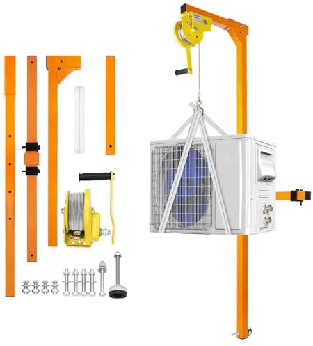Air Conditioner Lifting Tool with Manual Winch Hoist - 50FT Height, 330lbs Capacity, Crane Bracket for Outdoor AC Installation, Durable Orange Design,001,3ph 150kg 15m