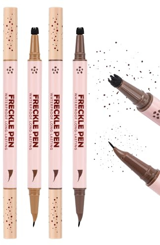 Erinde Stylo 2 en 1 pour taches de rousseur et taches de rousseur - Imperméable et durable - Avec pointe précise à 15 ° - Tatouage Freckle réaliste - Liquide naturel - #01+03