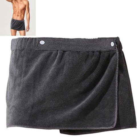 ZenyTra Accappatoio da uomo, corto, grigio, 35 x 140 cm, in microfibra ad asciugatura rapida, regolabile, morbido e confortevole, per sauna, fitness, doccia