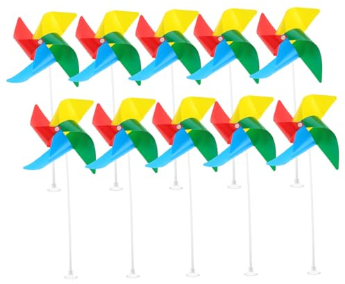 Bunte Windrad Dekoration 10 Stück aus Kunststoff | Einfach Aufzubauen, Mehrfarbige Gestaltung, für Draußen und Klassenzimmer, Festliche Nationalfeiertagsdeko