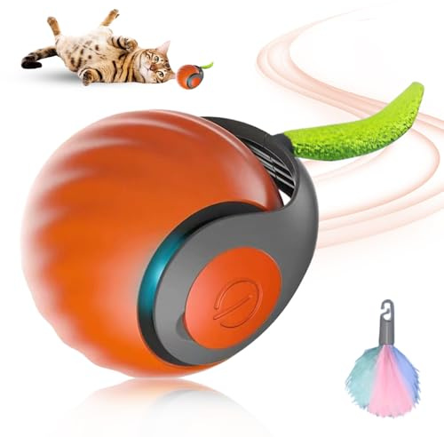 kailisi Chewie Rolling Ball, 2025 Upgarde Katzenspielzeug Elektrisch Magic Ball, Smart Automatisch Interaktive Rollender Haustierball, Katze Automatischer Rollball für Katzen (Orange)