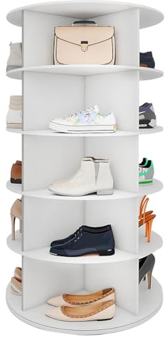 Toemics 5 Tier Drehbarer Schuhregal 360° drehbares Display weißer Lazy Susan-Organizer Shoe Rack Tower 20 Paar Schuhe, Karussell für Hüte und Handtaschen, inkl. 4 doppellagigen Schuhregalen (5 Tier)
