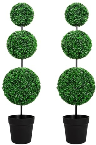 VIVATREES 4FT UV-Resistant Artificial Triple Ball Boxwood Topiary Set of 2, All-Weather Outdoor & Indoor Decor for Garden, Porch, Entryway