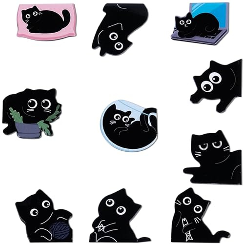 10 Stück Katzen Magnetische Lesezeichen, Niedliche Lesezeichen Katze, Magnetlesezeichen für Bücherliebhaber, Schulkinder und Erwachsene Optimal für Buch Notizbuch oder Tagebuch Schwarze