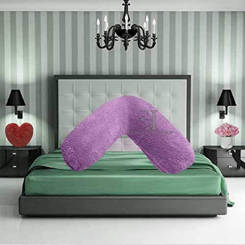 INZI TEXTILE Teddy Fleece V Shaped Orthopaedic Pillowcase Cover | Super Soft Warm & Cosy 100% Polyester V Pillow Cover | Pregnancy Maternity Nursing Support Pillowcase (Lilac, 30cm x 78cm Approx)