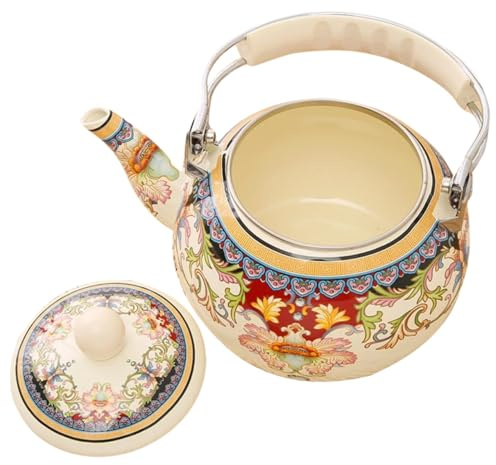 GRIRIW Tetera Esmaltada de Cocina Vintage de 2,4 Litros con Mango de Plástico Reforzado, Hervidor de Agua Doméstico para Inducción y Estufa de Gas, Adecuado para Preparar Té, Café y