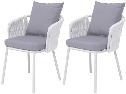 Mendler 2er-Set Aluminium-Gartenstuhl HWC-P89 Stoff/Textil - hellgrau | Gartensessel, Outdoor, Stuhl, (180g/m²) Seilgeflecht, Rope