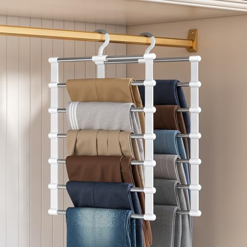 CTIME Trouser Hangers 2 Pack, Space Saving Non-Slip Multifunctional Pants Hangers with 360° Rotatable Hook, Suitable for Scarves, Jeans, Pants, Ties and Towels