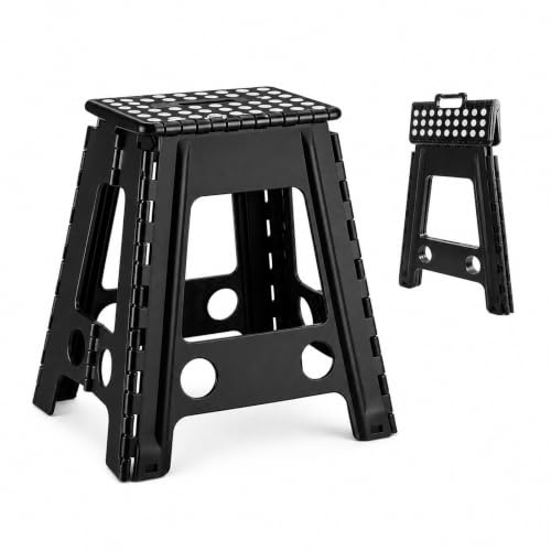 Sgabello pieghevole in plastica 45 cm antiscivolo, nero, per cucina e bagno
