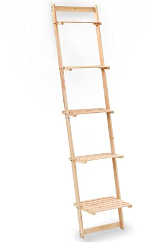 Heofavd Scaffale a scala in legno massiccio di cedro, scaffale per fiori a 5 ripiani, scaffale salvaspazio per soggiorno e balcone, scaffale per decorazioni e libri, 41,5 x 30 x 176 cm, beige