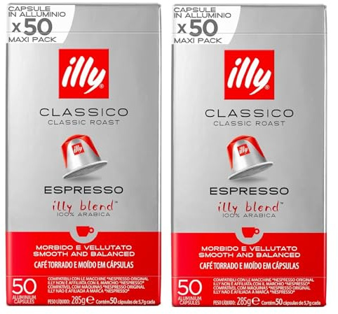 illy Classico Aluminium Coffee Capsules Compatible with Nespresso Original Machines x50 (Pack of 2, Total 100 Pods) | 100% Arabica Coffee