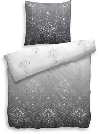 F2F Bettwäsche Demi I Größe 135 x 200cm I Henna Designdruck Indisch Orientalisch I Doubleface I Farbe Grau I 100 Prozent Baumwolle I Reißverschluss