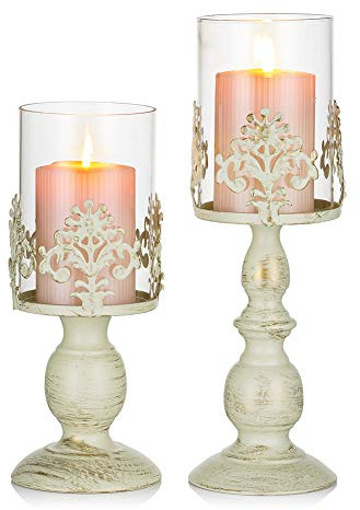 Nuptio Vintage Metallo Portacandele Intagliato, Pacchetto Aggiornato Decorazione Candelabro Centrotavola Matrimonio, Metallico Portacandele Grande con Coperchio in Vetro