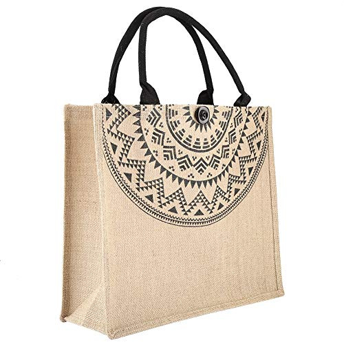 Fditt Sac à main vintage carré en toile de jute - Sac à main de rangement - Sac fourre-tout à bandoulière (L)