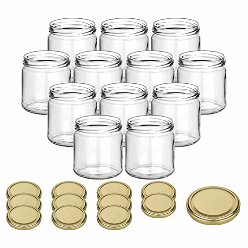 gouveo 12er Set Marmeladengläser 500g Honig mit Schraubdeckel Bienenwabe - Vorratsgläser mit Schraubverschluß TO82 - Leere Einmachgläser, Schraubgläser (HGTO500BW)