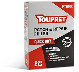 Toupret Patch & Repair Filler Quick Dry - Fast Drying Interior Wall & Ceiling Filler for Cracks, Holes & Damage - Easy Sand, Crack Resistant, Paintable - 2kg