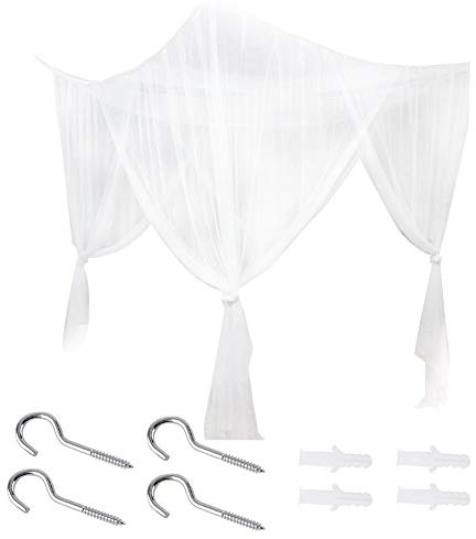 Mumusuki Universal Moskitonetz 4 Eckpfosten Bett Baldachin Moskitonetz Full Queen King Size Bettwäsche(Weiß)