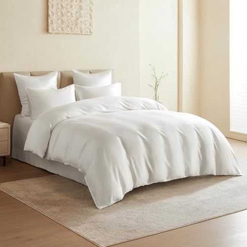 Mulberry Park 100% Mulberry Silk Duvet Cover - Oeko-Tex Certified, Gentle on Hair and Skin, Zipper Closure - King (110 x 96), Pure White
