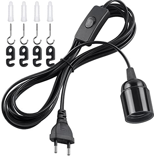 DiCUNO E27 Lampenfassung mit Schalter, E27 Lampensockel mit 4M Netzkabel und EU Stecker, für Lampenaufhängung, Pendelleuchten, Deckenlampen, DIY Projekte, Schwarz, 1er-Pack