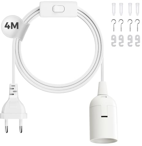 DiCUNO 4M E27 Lampenfassung mit Schalter, EU-Stecker, Weiß, 1er Pack | E27 Lampensockel mit Netzkabel für Lampenaufhängung, Pendelleuchten, Deckenlampen, DIY-Projekte