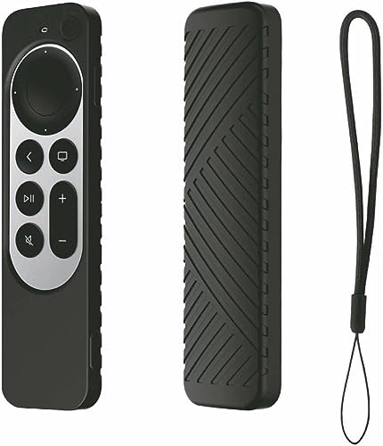 USTIYA Remote Case for Apple TV 4K (2 gen 2021/3rd Gen 2023)/Siri Remote (3rd Generation) Silicone Protective Cover,Hanging Rope Accessories Funda (Black)